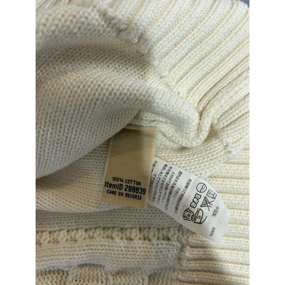 L.L. Bean White Cotton Cable Knit Crew Neck Sweater size L - Picture 5 of 7